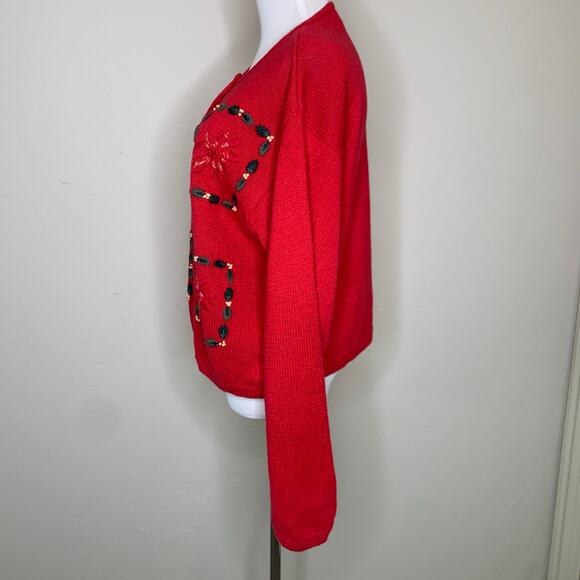Vintage Christmas Sweater Red Cardigan Large - Picture 3 of 10